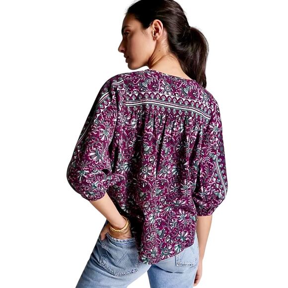 OMIKA Blouse M Floral Boho Dolman Sleeve Linen - Picture 9 of 13
